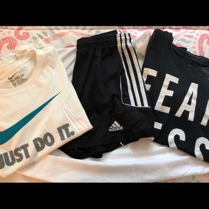 Two Nike shirts Adidas shorts